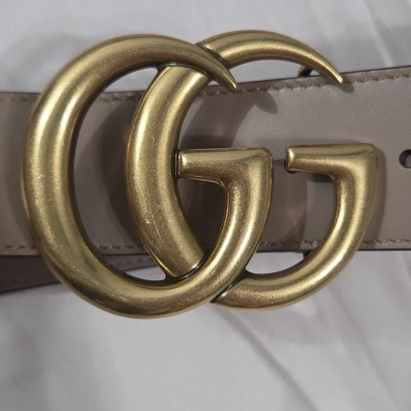 Gucci Taupe Pink Leather Belt with Gold Double G Buckle - Picture 3 of 16